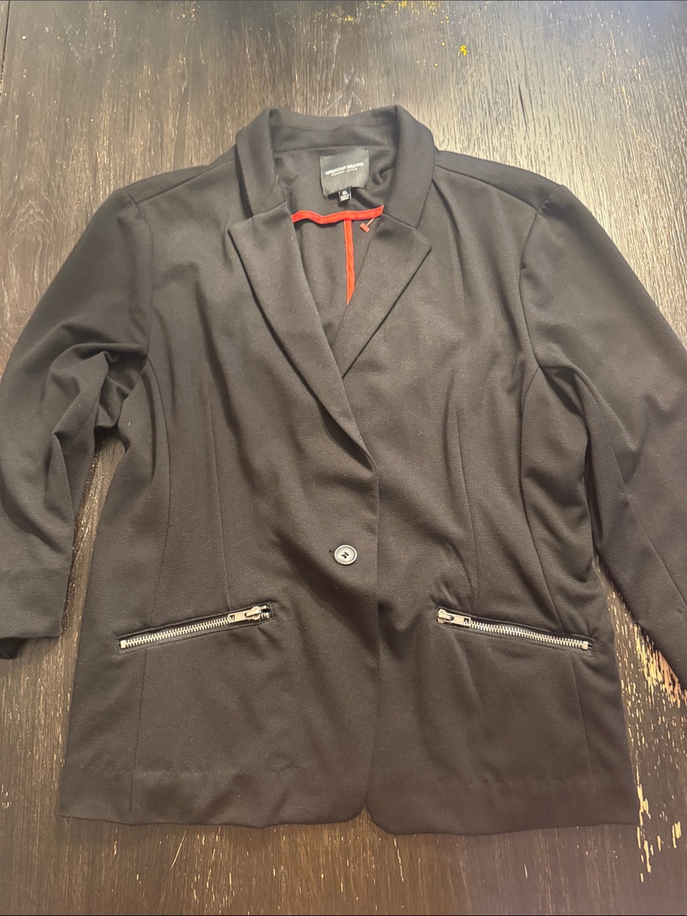 Christian Siriano Black Blazer with Red Trim and Silver Zippers